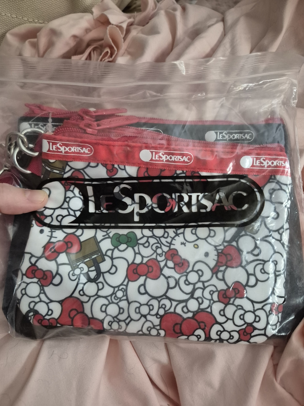 Lesportsac Red, White & Black Hello Kitty Bow Zip Pouch Trio